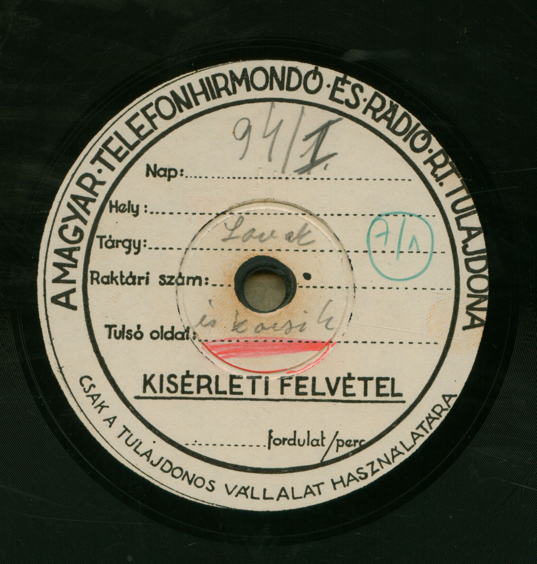Kísérleti felvétel